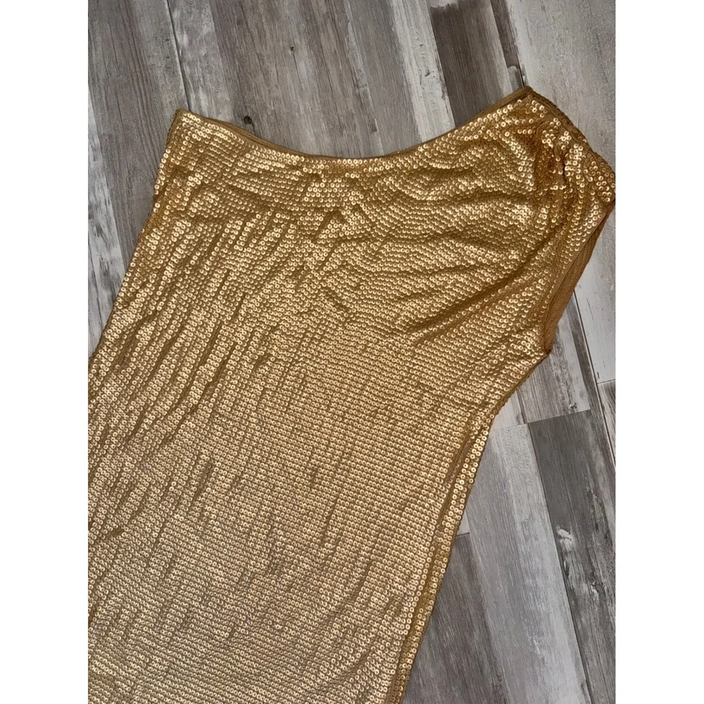 MICHAEL Michael Kors One Shoulder Dress Womens Gold Sequin Cocktail Mini Large